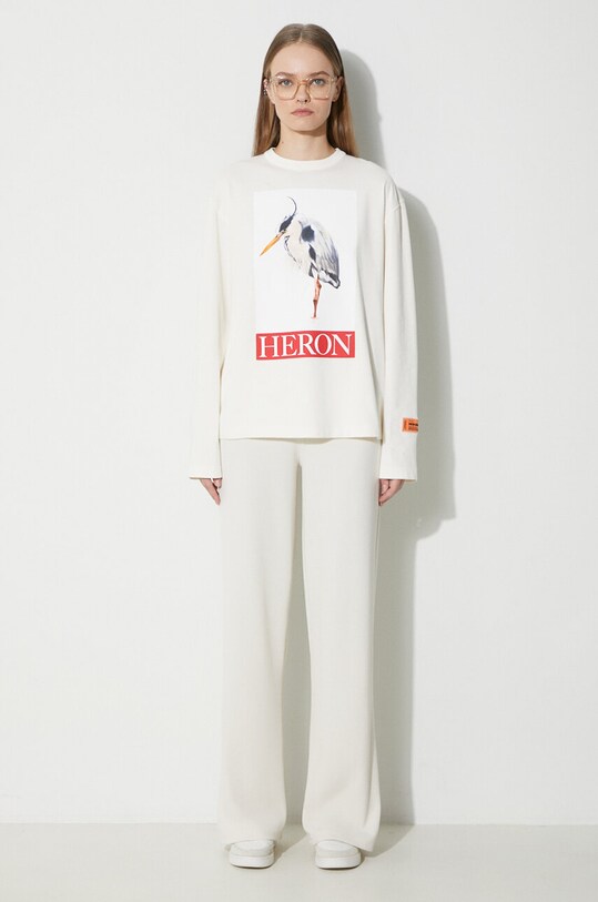 Heron Preston cotton longsleeve top Heron Bird Painted Ls Tee HWAB027F23JER0020425 beige AW23