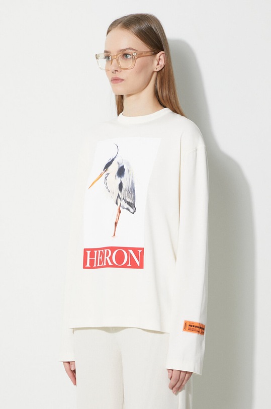 Heron Preston cotton longsleeve top Heron Bird Painted Ls Tee beige HWAB027F23JER0020425