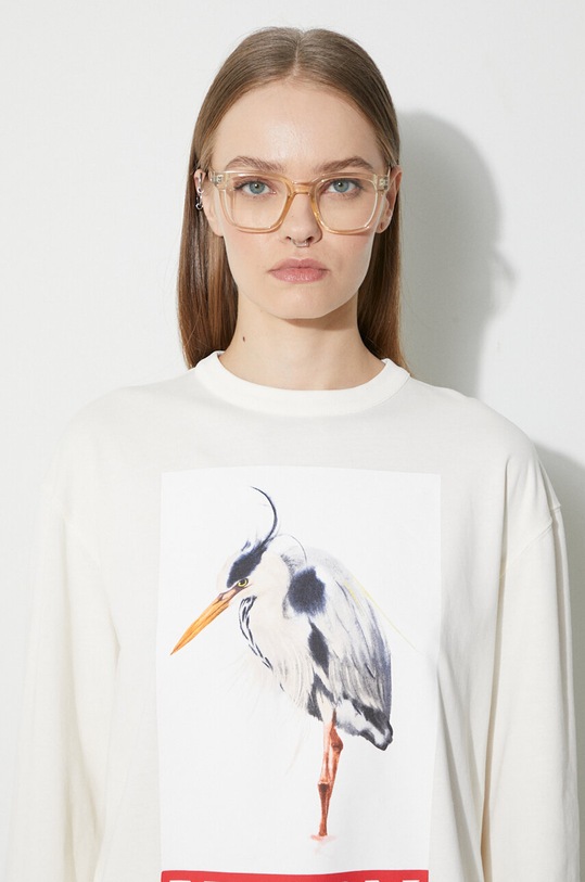 Heron Preston cotton longsleeve top Heron Bird Painted Ls Tee HWAB027F23JER0020425 beige