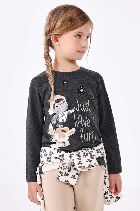 Mayoral longsleeve bawełniany dziecięcy nadruk szary 4015.6M.Mini.9BYX