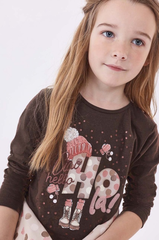 Mayoral longsleeve bawełniany dziecięcy nadruk brązowy 4015.6M.Mini.9BYX