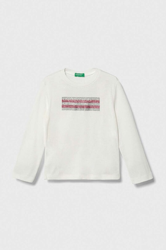 United Colors of Benetton longsleeve bawełniany dziecięcy nadruk biały 3I9WG10A3.P.SEASONAL