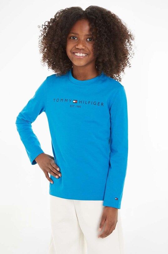 Dětské bavlněné tričko s dlouhým rukávem Tommy Hilfiger kulatý modrá KS0KS00202.74.122.9BYX