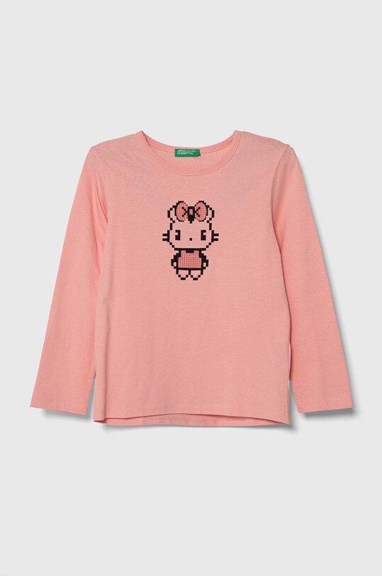 United Colors of Benetton longsleeve din bumbac pentru copii imprimeu roz 3096G10AH.P.SEASONAL