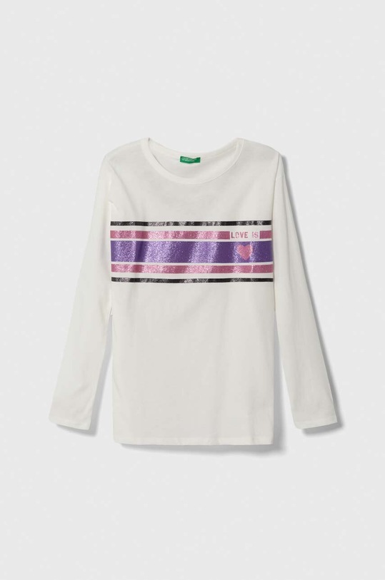 United Colors of Benetton longsleeve bawełniany dziecięcy nadruk biały 3VR5C10E9.G.SEASONAL