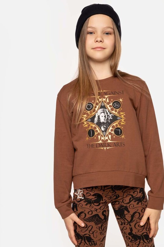 Dječja majica dugih rukava Coccodrillo x Harry Potter print smeđa ZC3143101LGH