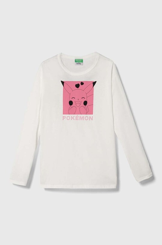 Παιδικό βαμβακερό μακρυμάνικο United Colors of Benetton x Pokemon στάμπα λευκό 3VR5C10GH.G.SEASONAL