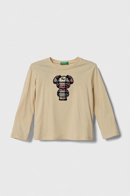 Хлопковый детский лонгслив United Colors of Benetton аппликация бежевый 3VR5G10CB.P.SEASONAL