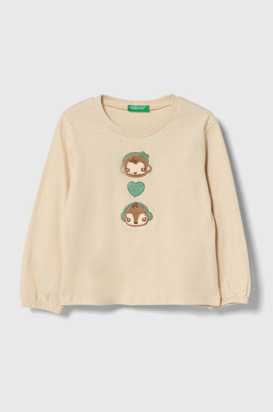 Хлопковый детский лонгслив United Colors of Benetton аппликация бежевый 3YN4G10BK.P.SEASONAL