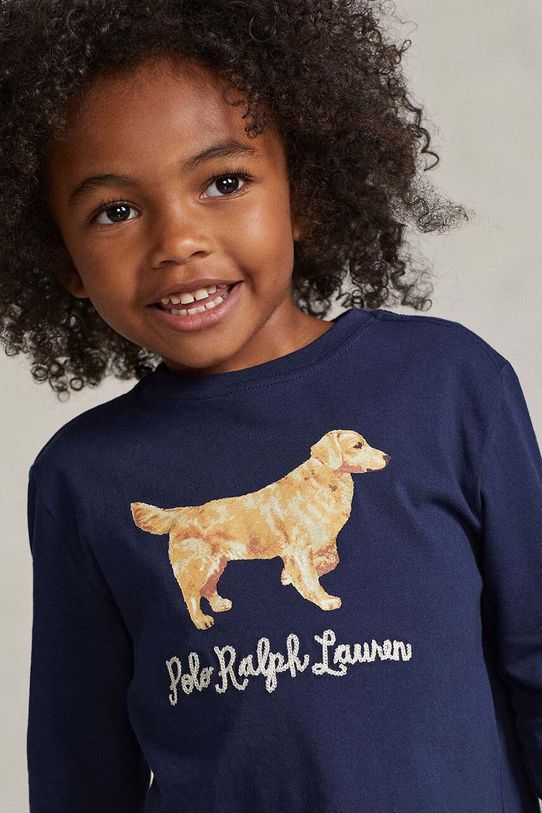Хлопковый детский лонгслив Polo Ralph Lauren тёмно-синий 312916817001