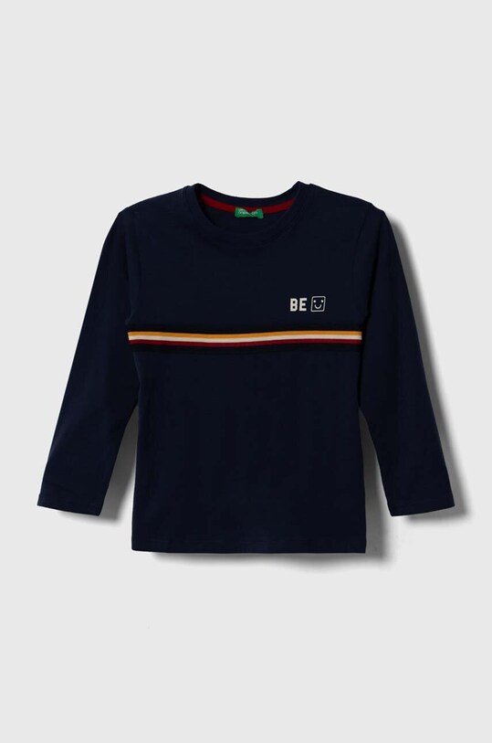 United Colors of Benetton longsleeve bawełniany dziecięcy aplikacja granatowy 3VR5G10AT.P.SEASONAL
