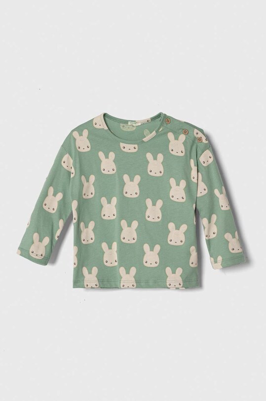 United Colors of Benetton longsleeve bawełniany niemowlęcy wzorzyste zielony 3QUTA103S.W.SEASONAL