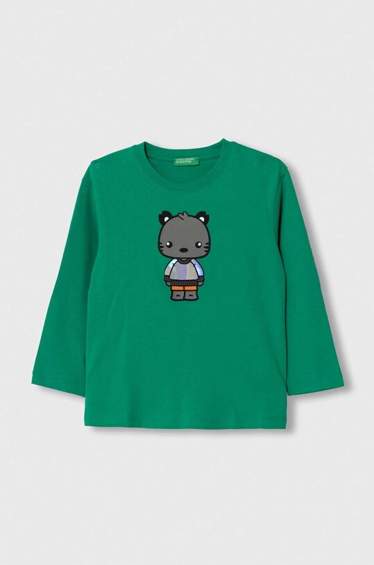 United Colors of Benetton longsleeve bawełniany dziecięcy nadruk zielony 3YN4G10BW.P.SEASONAL