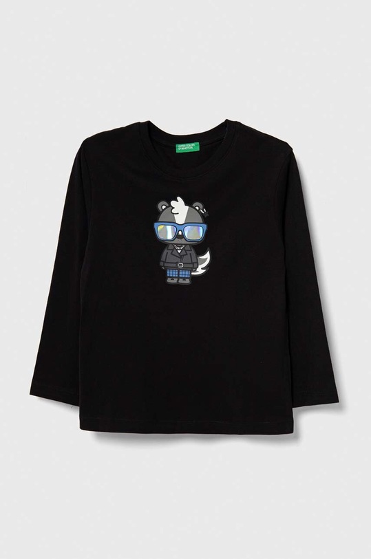 United Colors of Benetton longsleeve bawełniany dziecięcy nadruk czarny 3YN4G10BW.P.SEASONAL