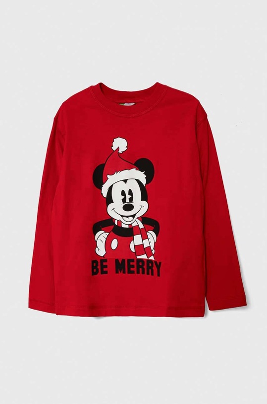 United Colors of Benetton longsleeve bawełniany dziecięcy x Disney nadruk czerwony 3VR5C10GU.G.SEASONAL
