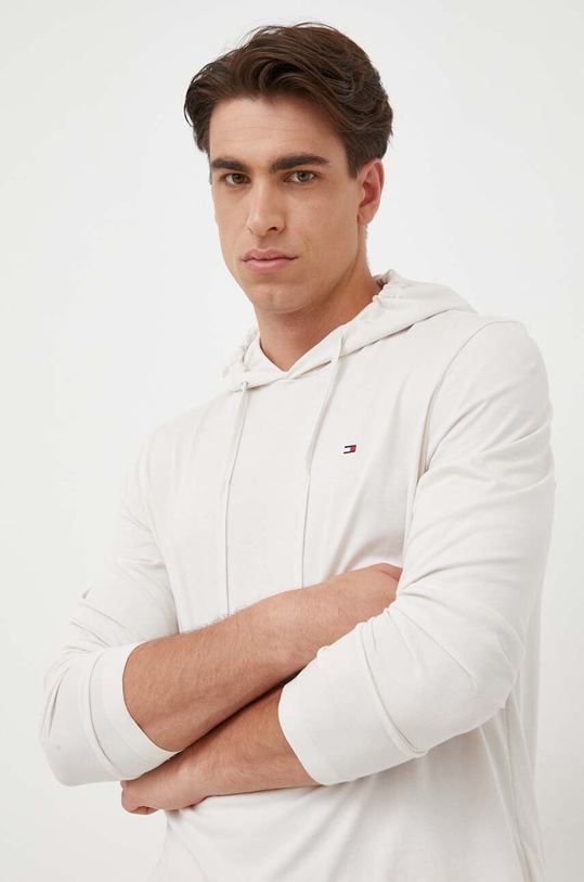 Bavlněné tričko s dlouhým rukávem Tommy Hilfiger béžová MW0MW30063