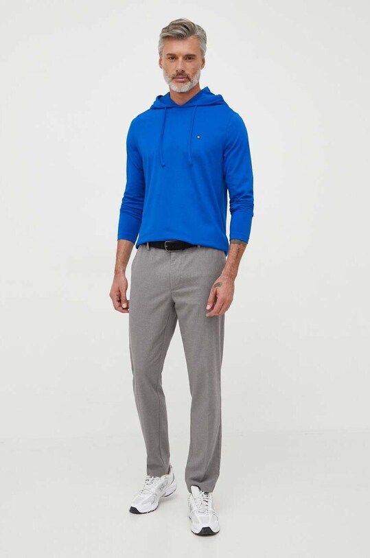 Tommy Hilfiger longsleeve bawełniany MW0MW30063 niebieski AW23