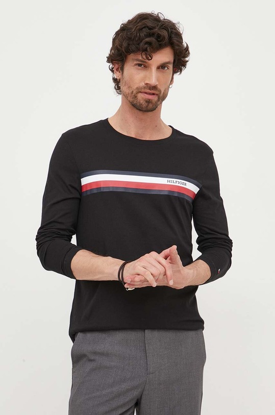 Tommy Hilfiger longsleeve din bumbac print negru MW0MW32366