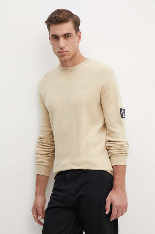 Calvin Klein Jeans bluza bawełniana aplikacja beżowy J30J323485