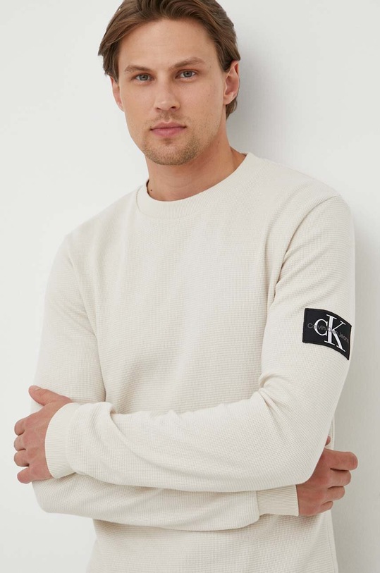 Βαμβακερή μπλούζα Calvin Klein Jeans μπεζ J30J323485