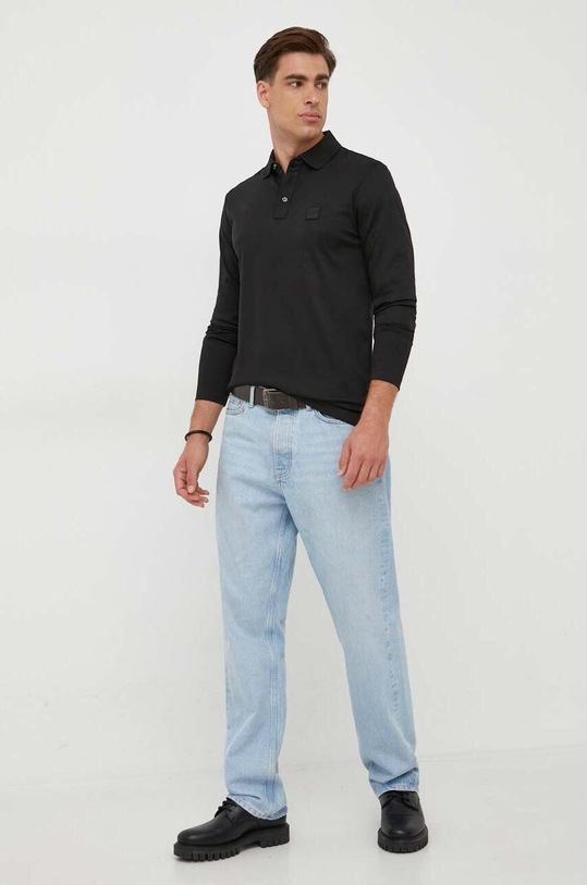 Bavlněné tričko s dlouhým rukávem BOSS 50485162 černá AW23