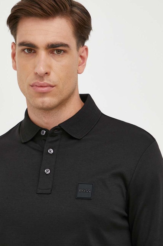 Bavlněné tričko s dlouhým rukávem BOSS černá 50485162