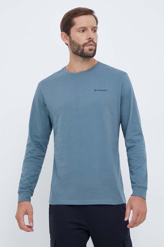 Columbia longsleeve din bumbac uni albastru 2054553