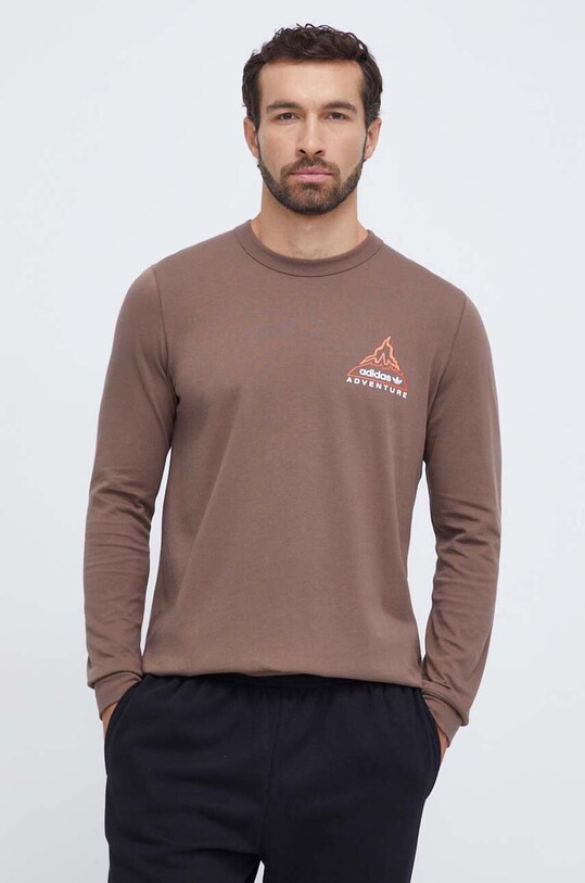 Bavlnené tričko s dlhým rukávom adidas Originals potlač hnedá IL5172