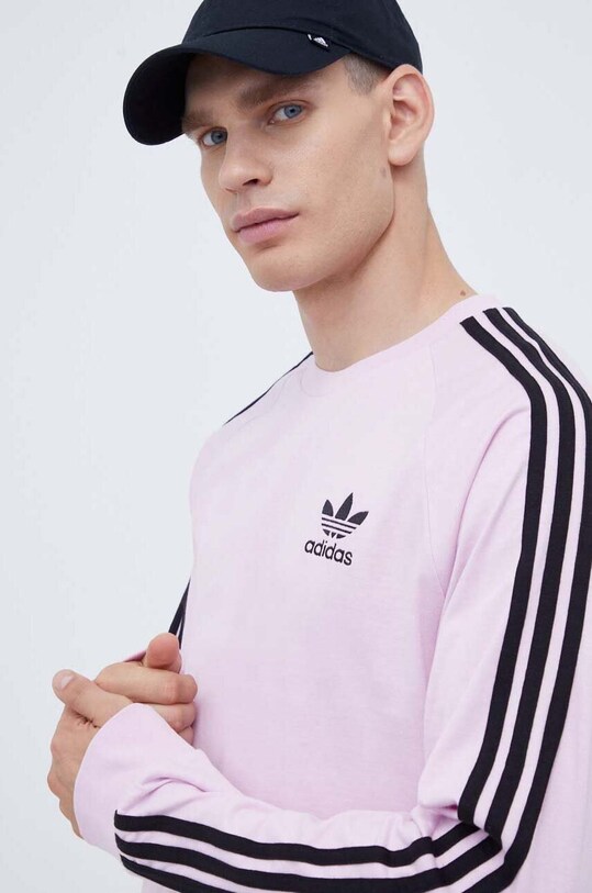 Bavlněné tričko s dlouhým rukávem adidas Originals nášivka růžová IM0409