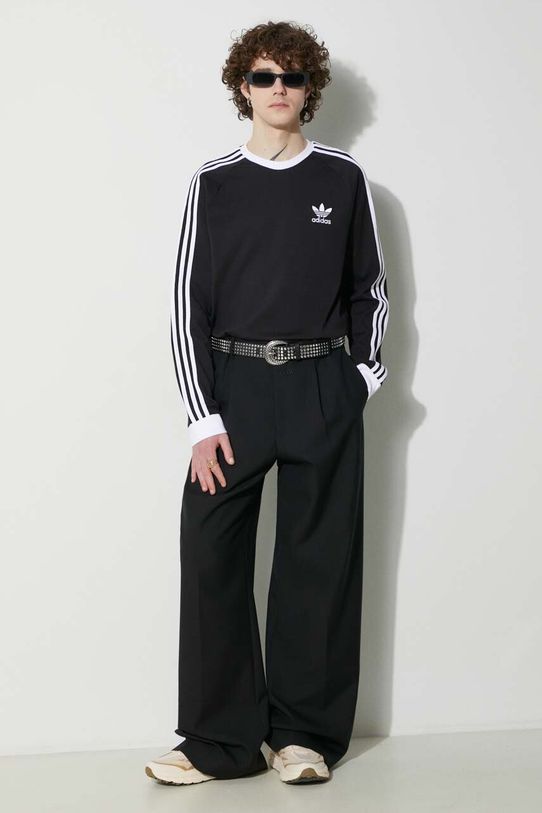 Хлопковый лонгслив adidas Originals 3-Stripes Long Sleeve Tee хлопок чёрный IA4877