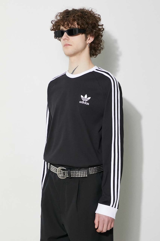 Одежда Хлопковый лонгслив adidas Originals 3-Stripes Long Sleeve Tee IA4877 чёрный