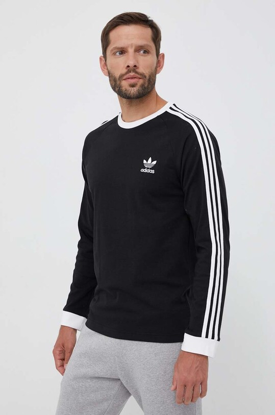 Хлопковый лонгслив adidas Originals 3-Stripes Long Sleeve Tee чёрный IA4877