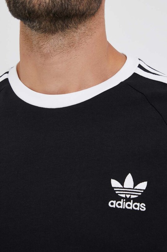 Хлопковый лонгслив adidas Originals 3-Stripes Long Sleeve Tee IA4877 чёрный