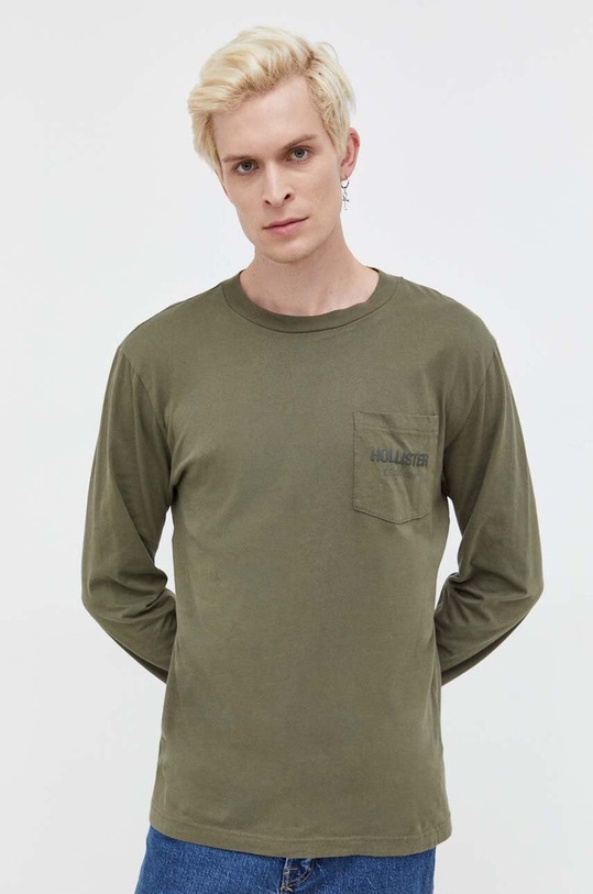 Βαμβακερή μπλούζα με μακριά μανίκια Hollister Co. στάμπα πράσινο KI323.3074.300