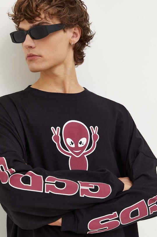 GCDS longsleeve bawełniany nadruk czarny FW23M110189