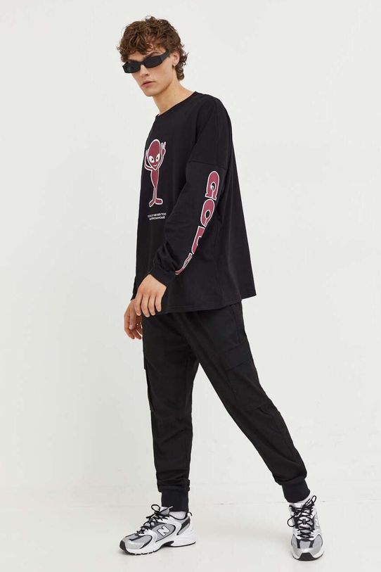 Хлопковый лонгслив GCDS FW23M110189 чёрный AW23