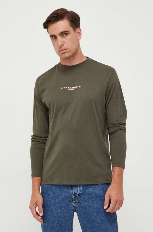 Βαμβακερή μπλούζα με μακριά μανίκια North Sails στάμπα πράσινο 692906