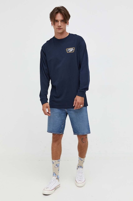 Βαμβακερή μπλούζα με μακριά μανίκια Vans VN0A2XCMCC71 σκούρο μπλε AW23