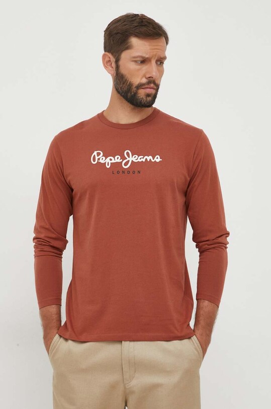 Pepe Jeans longsleeve nadruk brązowy PM508209.867