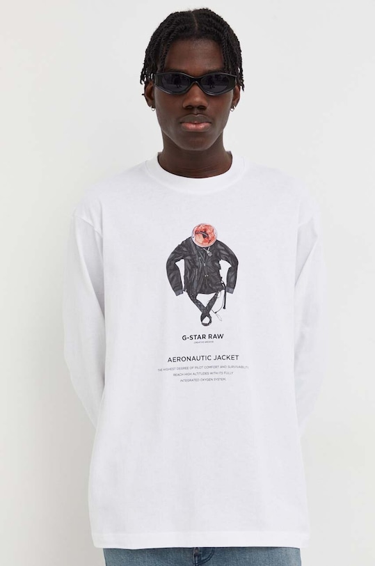 Памучна блуза с дълги ръкави G-Star свободна бял D23722.C336