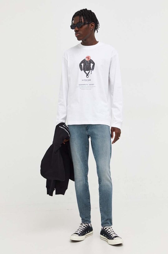 G-Star Raw longsleeve bawełniany D23722.C336 biały AW23
