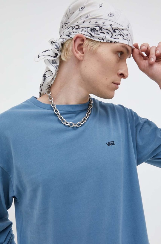 Bavlněné tričko s dlouhým rukávem Vans modrá VN0008TNJCN1