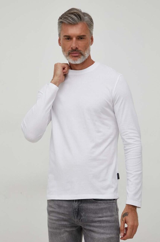 Sisley longsleeve bawełniany bawełna biały 37E3S102Z.101