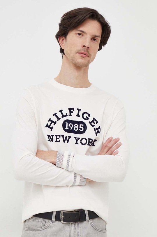 Tommy Hilfiger longsleeve bawełniany nadruk beżowy MW0MW32591