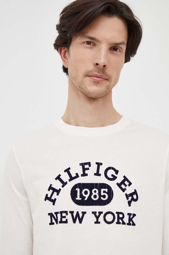 Bavlněné tričko s dlouhým rukávem Tommy Hilfiger béžová MW0MW32591
