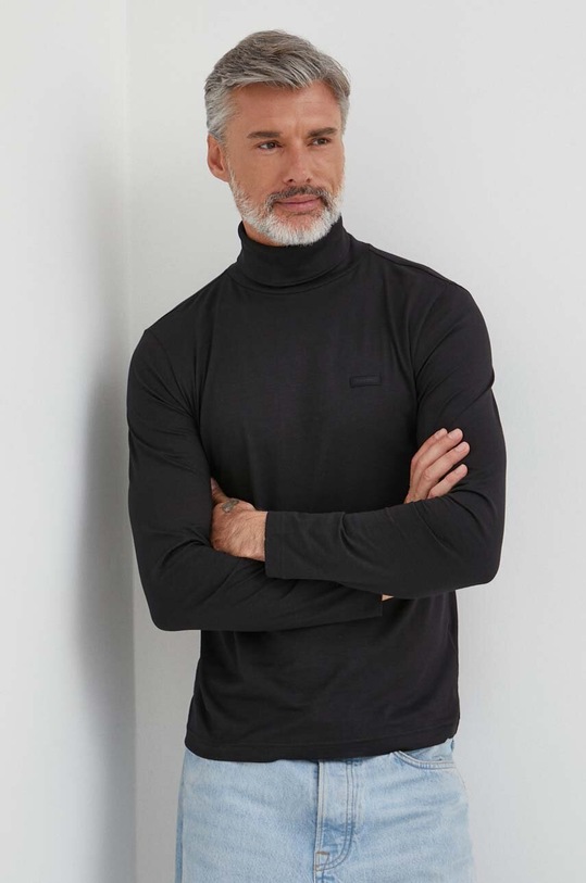 Calvin Klein longsleeve din bumbac uni negru K10K111858
