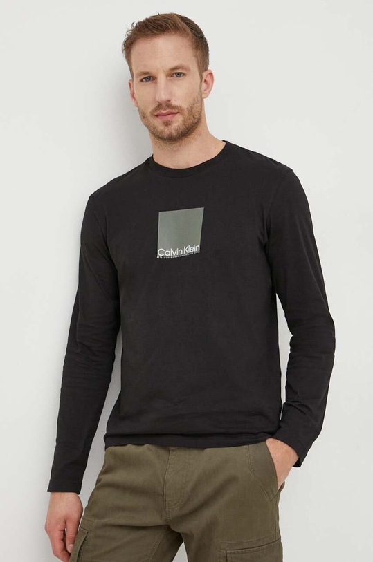 Pamučna majica dugih rukava Calvin Klein print crna K10K111835