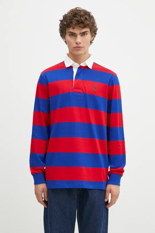 Polo Ralph Lauren a maniche lunghe da uomo in cotone regolare rosso 710717116