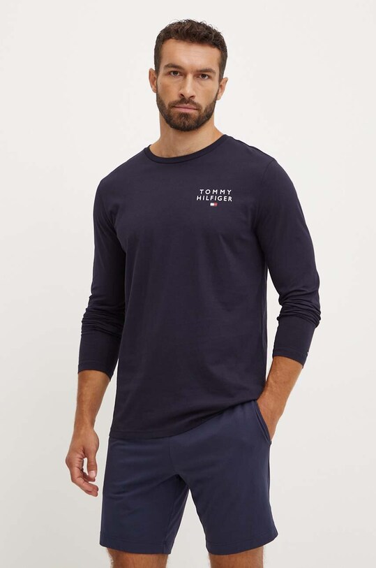Бавовняний лонгслів лаунж Tommy Hilfiger темно-синій UM0UM02984