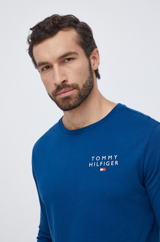 Бавовняний лонгслів лаунж Tommy Hilfiger блакитний UM0UM02984